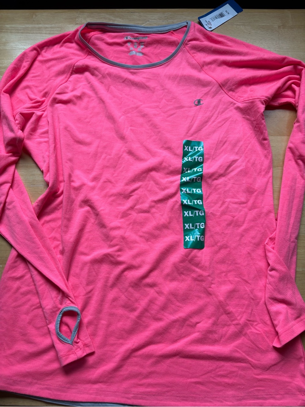 Champion Long Sleeve Athletic Tee - Hot Pink with Gray Trim